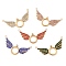 304 Stainless Steel Rhinestone Pendants, Ion Plating(IP), Wing, Golden, Mixed Color, 18x36x2.5mm, Hole: 1.4mm