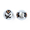 ABS Plastic Imitation Pearl Beads, with Enamel, Round with Skull, Black, 12.5x12x11.5mm, Hole: 2mm