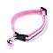 Adjustable Polyester Reflective Dog/Cat Collar, Pet Supplies, with Iron Bell and Polypropylene(PP) Buckle, Pink, 21.5~35x1cm, Fit For 19~32cm Neck Circumference