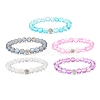 Synthetic Moonstone Round Beaded Stretch Bracelet with Rhinestone BJEW-JB07875-1
