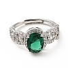 Green Cubic Zirconia Oval Adjustable Ring RJEW-I087-02P-2