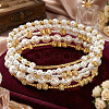 5Pcs 5 Styles Brass & Imitation Pearl Round Beads Stretch Bracelets QX7837-1-1