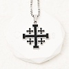 Jerusalem Cross Alloy Enamel Black Pendant 201 Stainless Steel Box Chain Necklaces NJEW-Z109-01P-1
