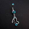 Piercing Jewelry Real Platinum Plated Brass Rhinestone Butterfly Navel Ring Belly Rings AJEW-EE0001-76B-2