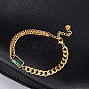 Cubic Zirconia Rectangle Link Bracelet with 304 Stainless Steel Curb Chains BJEW-Z015-01G-1