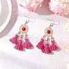 Flat Round 304 Stainless Steel Polycotton Tassel Chandelier Earrings EJEW-JE06452-02-1