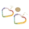 Brass Heart with Glass Beaded Dangle Earrings EJEW-JE05337-3
