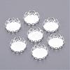 Silver Color Plated Brass Blank Base Flat Round Lace Edge Bezel Cups X-KK-C1764-3-S-1