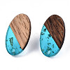 Transparent Resin & Walnut Wood Stud Earring Findings MAK-N032-005A-F01-2