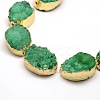 Golden Plated Dyed Oval Natural Druzy Quartz Crystal Beads Strands G-F144-06-3