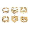 6Pcs 6 Style Butterfly & Horse Eye & Multi Lines 304 Stainless Steel Open Cuff Rings Set RJEW-P092-02G-M-1