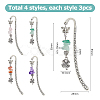12Pcs 4 Styles Natural Rose Quartz & Green Aventurine & Amethyst & Red Agate Chips & Alloy Clover Charms Bookmarks AJEW-HS00008-2