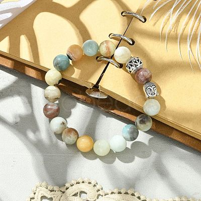 Natural Flower Amazonite Beads Stretch Bracelets BJEW-JB03849-02-1