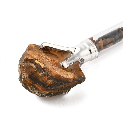 Raw Natural Tiger Eye Chip on Top Ball-Point Pen AJEW-G063-01C-1