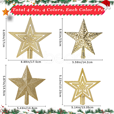 4Pcs 4 Styles Star Plastic Christmas Tree Topper Ornaments AJEW-CN0002-76-1