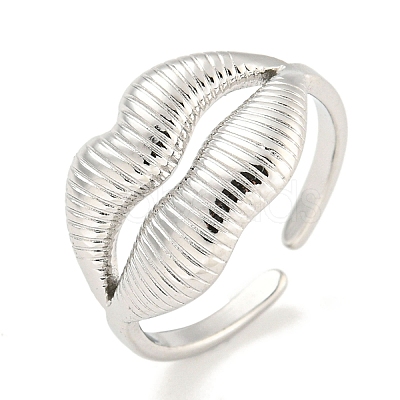 Non-Tarnish 304 Stainless Steel Lip Open Cuff Ring for Women RJEW-A043-20P-1