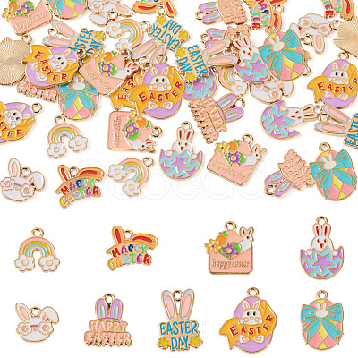 36Pcs 9 Styles Easter Alloy Enamel Pendants ENAM-TA0003-91-1