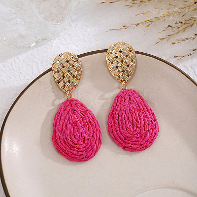 Bohemian Style Raffia & Iron Dangle Stud Earrings FS-WGF5ABF-01-1