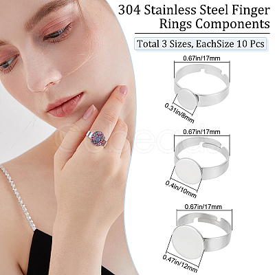 Beebeecraft 30Pcs 3 Style Adjustable 304 Stainless Steel Finger Rings Components STAS-BBC0001-32-1