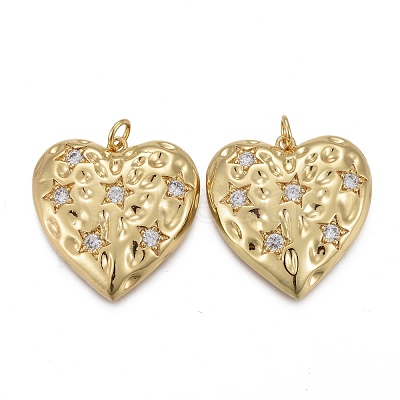 Hammered Brass Micro Pave Clear Cubic Zirconia Pendants KK-F821-14G-1