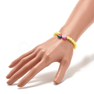 Handmade Polymer Clay Fruit Stretch Bracelet with Round Beads for Kids BJEW-JB07583-1