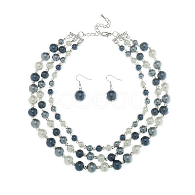 Resin Imitation Pearl Round Beaded Multilayer Necklaces & Dangle Earrings Sets WG4EAB6-03-1