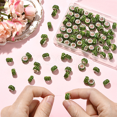 80Pcs Polymer Clay Rhinestone European Large Hole Beads with Silver Color Plated Brass Cores FPDL-LT0001-02B-1