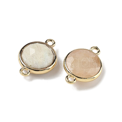 Brass Pave Natural Mixed Stone Faceted Flat Round Connector Charms G-U028-04G-1