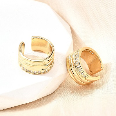 Brass Micro Pave Clear Cubic Zirconia Cuff Earrings EJEW-F370-18G-1