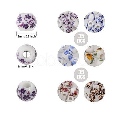 210Pcs 6 Style Floral Printed Porcelain Beads PORC-GL0001-01-1