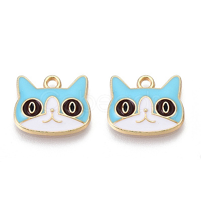 Light Gold Plated Alloy Kitten Pendants X-ENAM-T009-41A-1