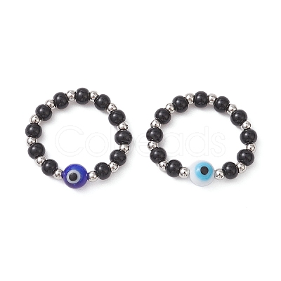Handmade Evil Eye Lampwork with Glass Finger Rings for Couples RJEW-TA00231-1