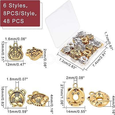 SUPERFINDINGS 48Pcs 6 Style Tibetan Style Alloy Pendants TIBEP-FH0001-19-1