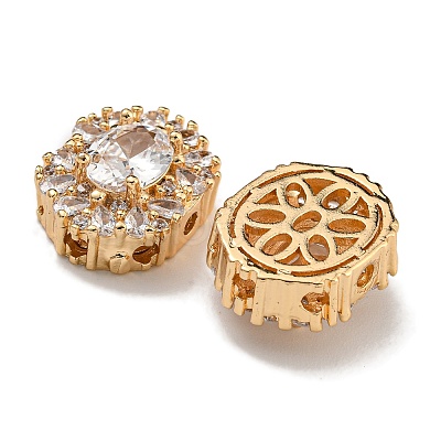 Oval Brass Micro Pave Cubic Zirconia Beads KK-U037-04G-02-1