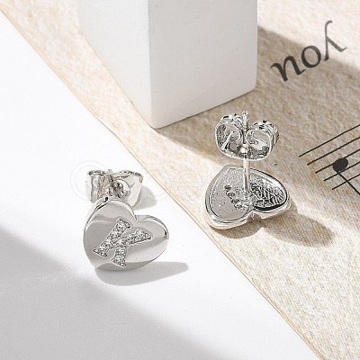 Rack Plating Brass Micro Pave Clear Cubic Zirconia Stud Earrings EJEW-K299-01P-K-1