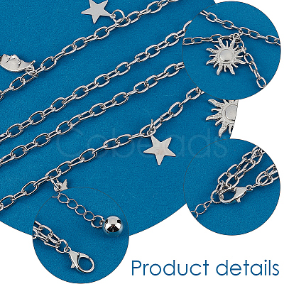 Alloy Moon Sun Star Double Layer Tassel Waist Chains AJEW-GF0013-25P-1