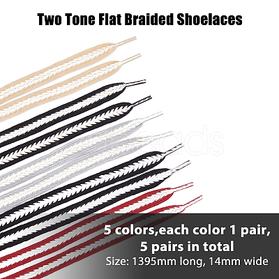 5 Pairs 5 Colors Two Tone Flat Polyester Braided Shoelaces DIY-FH0005-41A-02-1