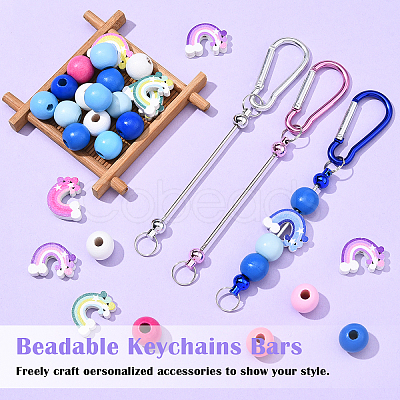 DIY Rainbow Round Wood & Aluminum Keychain Making Kits DIY-YW0012-31-1