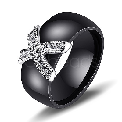 Cross Brass Micro Pave Clear Cubic Zirconia with Porcelain Finger Rings FS-WG0A171-11-1