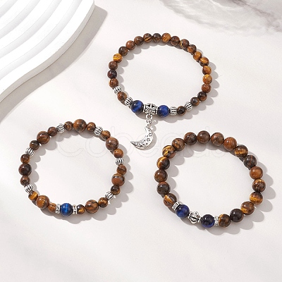 Adjustable Natural Tiger Eye Stretch Stackable Bracelets BJEW-JB13030-1