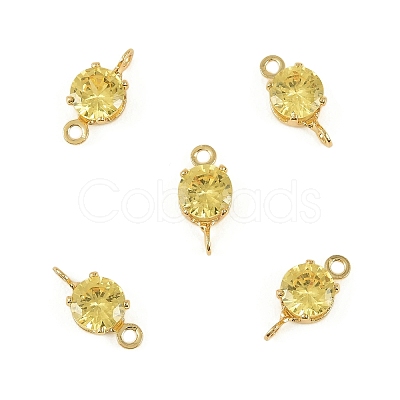 Brass Pave Cubic Zirconia Flat Round Connector Charms KK-P347-01G-1