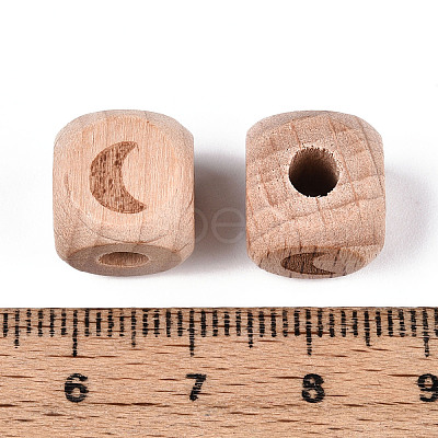 Engraved Beech Wood Beads WOOD-N015-08B-1
