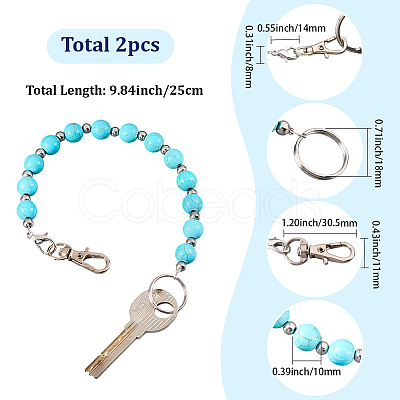 2Pcs Synthetic Turquoise Keychain HJEW-SC0002-27A-1