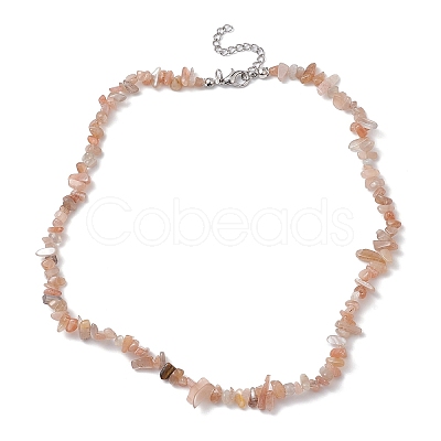 Natural Sunstone Chip Beaded Necklace NJEW-JN04615-05-1