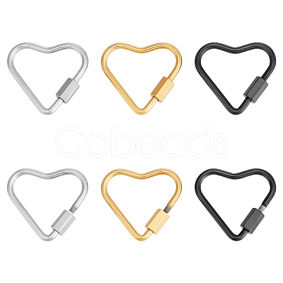 6Pcs 3 Colors 304 Stainless Steel Screw Carabiner Lock Charms STAS-UN0064-05-1