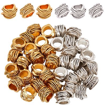 40Pcs 2 Colors Tibetan Style Alloy Tube Barrel Beads TIBEB-SP0001-05-1