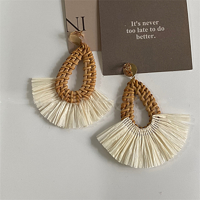 Teardrop with Fan Alloy Rattan Clip-on Earrings FS-WGFEF3F-03-1