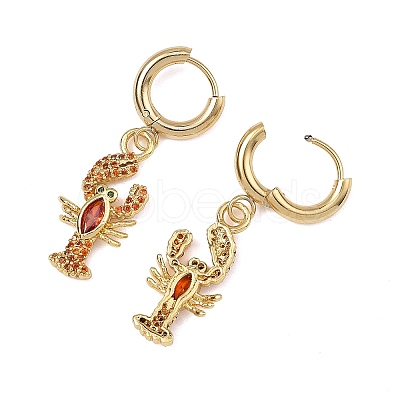 Lobster Brass Micro Pave Cubic Zirconia Dangle Hoop Earrings EJEW-JE07171-1