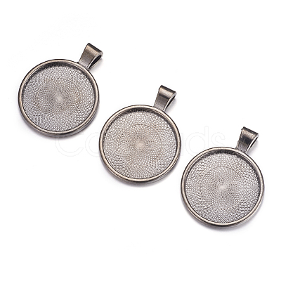 Flat Round Alloy Pendant Cabochon Settings PALLOY-A15654-B-NF-1