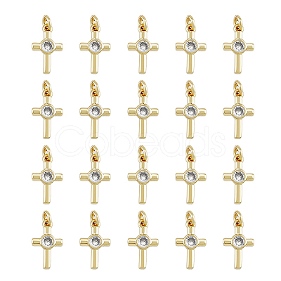 20Pcs Brass Micro Pave Cubic Zirconia Tiny Cross Charms KK-DC0001-85-1